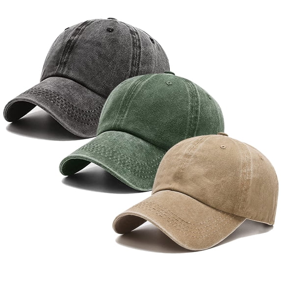 Miaocao 3 Pack Washed Plain Vintage Baseball Cap Cotton Adjustable Twill Bulk Low Profile Classic Dad Hat for Men/Women