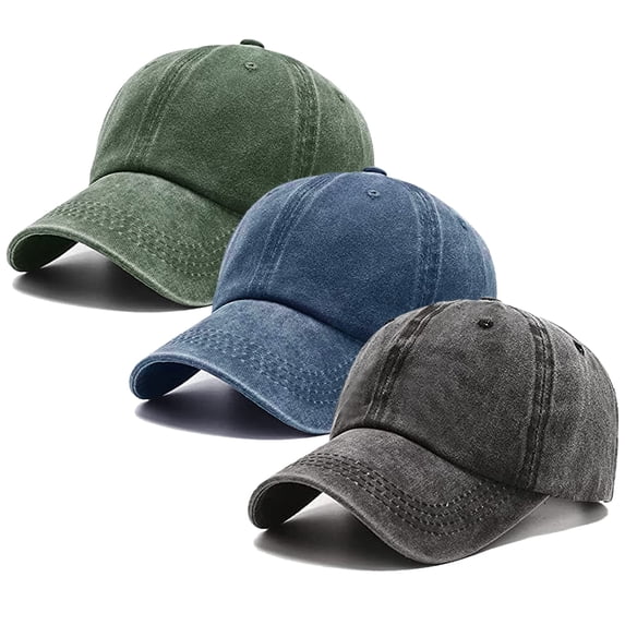Miaocao 3 Pack Washed Plain Vintage Baseball Cap Cotton Adjustable Twill Bulk Low Profile Classic Dad Hat for Men/Women