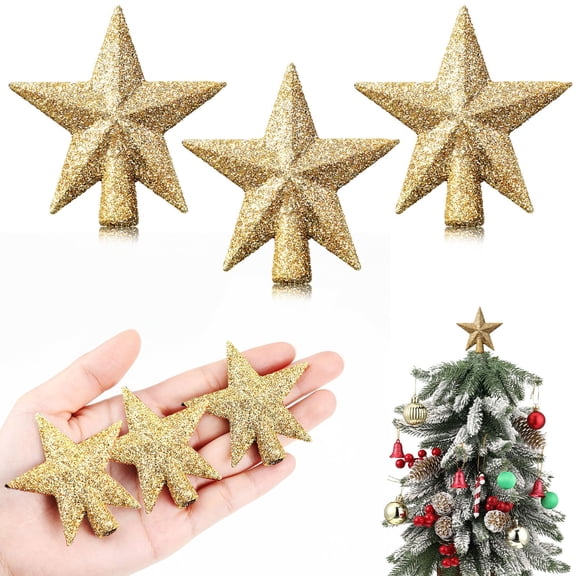 Miaocao 3 Pcs Mini Christmas Tree Topper Small Star Christmas Treetop Ornaments for Mini Tree Holiday Decorative Star for Xmas Home Decor(2.36 Inch,Glitter Silver)
