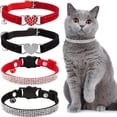 thumbnail image 1 of Miaocao 4 Pcs Rhinestone Cat Collar Heart Bling Breakaway Girl Cat Soft Velvet Fancy Adjustable Safety Kitten Collar with Bell 8-11 Inch for Small Dogs and Kitty(Red, Black), 1 of 6
