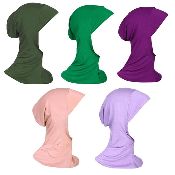 Miaocao 5 Pack Womens Muslim Mini Hijab Caps Solid Color Modal Islamic Neck Cover Under Scarf Head Wear Cap