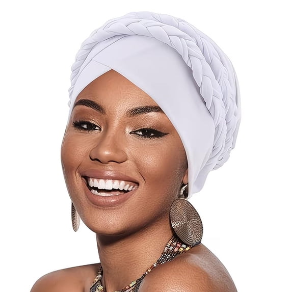 Miaocao African Women Turban Caps Beanie Twist Headscarf Pre Tied Double Braid Headwrap Hat