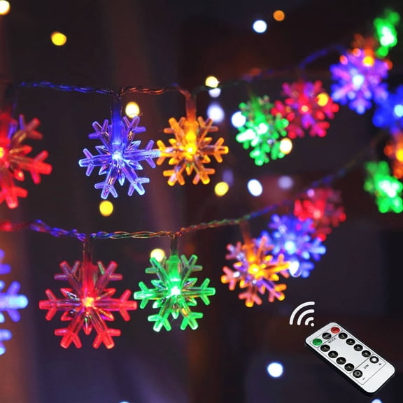 Miaocao Christmas Snowflake Lights, 32.8FT LED Battery Operated String Lights with Remote, 8 Modes Timer Waterproof Hanging Decor Bedroom Room Party Wall Indoor Outdoor Xmas Tree Decorations White