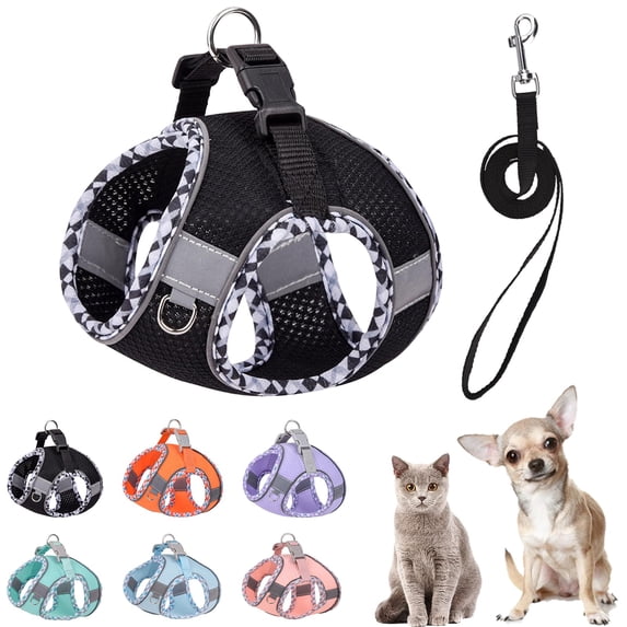 Miaocao Cute Plaid No Pull Dog Harness for Small Dogs Soft Mesh Small Dog Harness and Leash Set Easy Walk Step in Puppy Harness Vest Pet Cat Chihuahua Yorkie Shih Tzu Dog Harnesses (Blue,S)