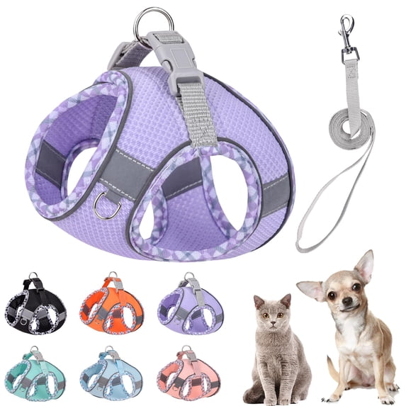Miaocao Cute Plaid No Pull Dog Harness for Small Dogs Soft Mesh Small Dog Harness and Leash Set Easy Walk Step in Puppy Harness Vest Pet Cat Chihuahua Yorkie Shih Tzu Dog Harnesses (Blue,S)