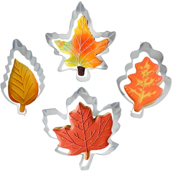 Miaocao Fall Leaves Cookie Cutters Set, 4 Piece Leaf Cookie Cutter Set Maple, Oak(Big and Small Size), Stainless Steel Molds