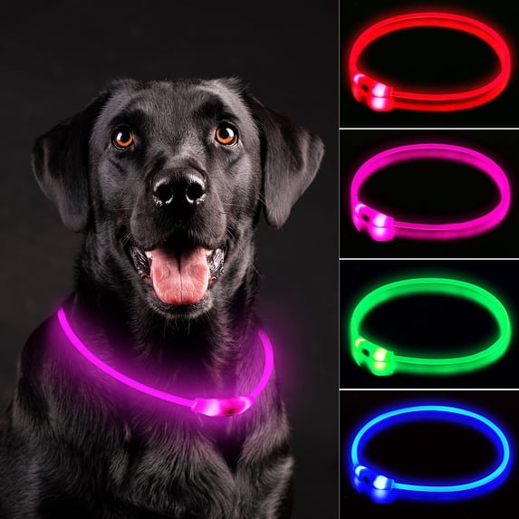 Miaocao Flashseen LED Dog Collar, USB Rechargeable Glowing Lighted Up Collar, Cuttable Water-Resistant TPU Safety Collar Lights for Small Medium Large Dogs