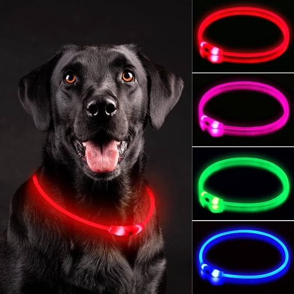 Miaocao Flashseen LED Dog Collar, USB Rechargeable Glowing Lighted Up Collar, Cuttable Water-Resistant TPU Safety Collar Lights for Small Medium Large Dogs