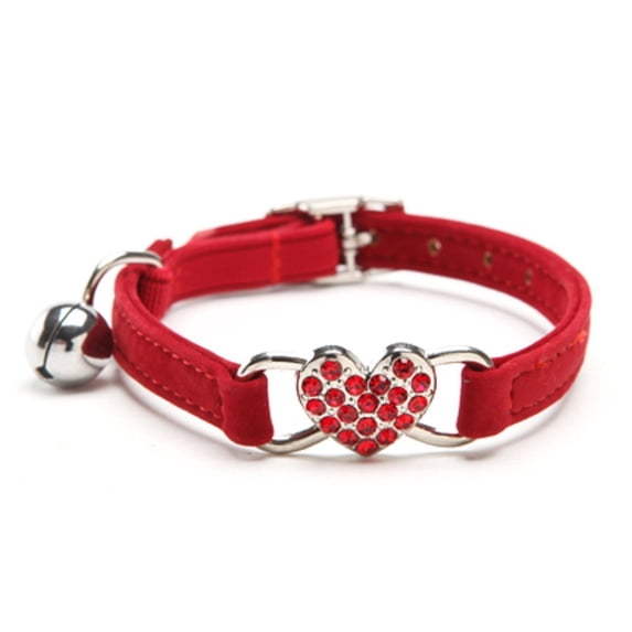 Miaocao Heart Bling Cat Collar with Safety Belt and Bell 8-11 Inches