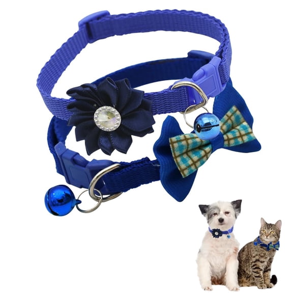 Miaocao Pink Dog Collar with Bell, 2-Pack Bowtie Puppy Collar with Bells for Girls Floral Kitten Cat Collars for Tiny Little XXS XS XSmall Extra Small Breed Pets Dogs Female, X-Small