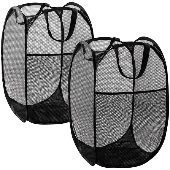 Miaocao Pop Up Laundry Hamper, 70L Collapsible Mesh Laundry Basket with Side Pocket, Foldable Dirty Clothes Hamper with Sturdy Reinforced Handles for Home Dorm Bedroom Travel Bathroom Storage, Black