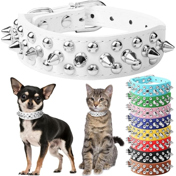 Miaocao Small Spiked Dog Cat Collar for Small Medium Dogs Boy Male - Adjustable Studded Puppy Collars - Soft Padded Punk Leather Dog Collar for Chihuahua Yorkie French Bulldog Pug