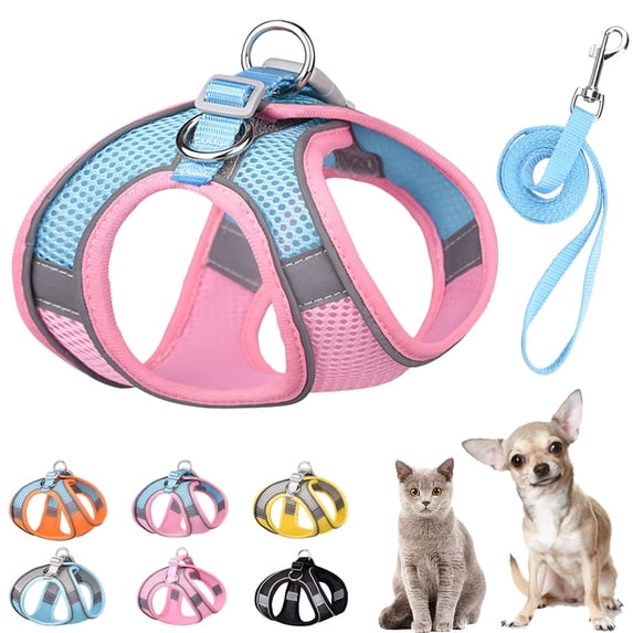 Miaocao Soft Small Dog Harness and Set Mesh Puppy Harnesses Easy Walk Dog Harness Vest Adjustable Reflective No Pull Dog Harnesses for Small Dogs Cats
