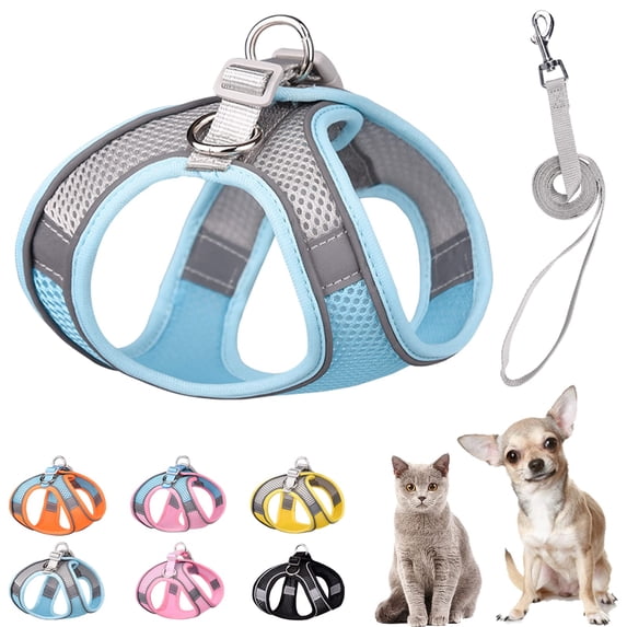 Miaocao Soft Small Dog Harness and Set Mesh Puppy Harnesses Easy Walk Dog Harness Vest Adjustable Reflective No Pull Dog Harnesses for Small Dogs Cats