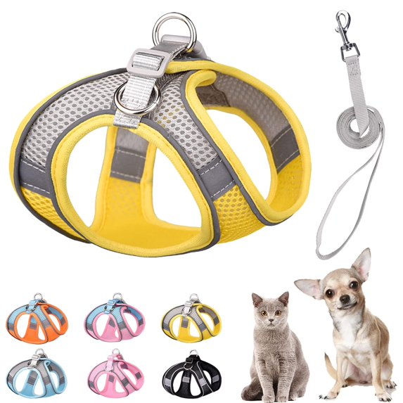 Miaocao Soft Small Dog Harness and Set Mesh Puppy Harnesses Easy Walk Dog Harness Vest Adjustable Reflective No Pull Dog Harnesses for Small Dogs Cats