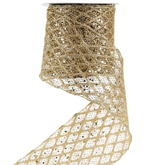 Miaocao White Glitter Ribbon for Christmas Tree 2-1/2" Diamond Mesh Wired Christmas Ribbon for Tree Decorations, Gift Wrapping, Bows, Wreath Supplies, Garlands- Continuous 10 Yards