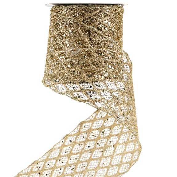 Miaocao White Glitter Ribbon for Christmas Tree 2-1/2" Diamond Mesh Wired Christmas Ribbon for Tree Decorations, Gift Wrapping, Bows, Wreath Supplies, Garlands- Continuous 10 Yards