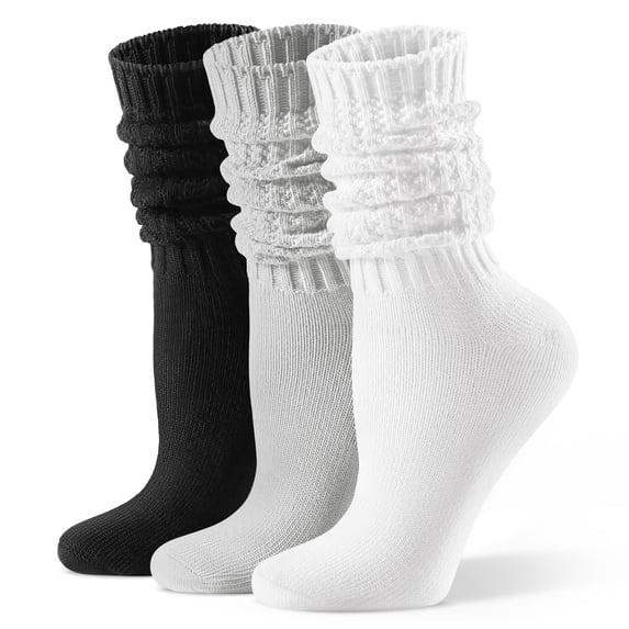Miaocao Women's Slouch Crew Socks Scrunch Knit Cotton Calf Tube Socks 3 Pairs