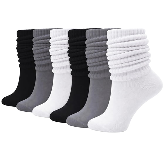 Miaocao Womens Slouch Scrunch Boot Socks, 6-Pairs Retro Cushioned Knee High Soft Knit Sock Girls Casual Athletic