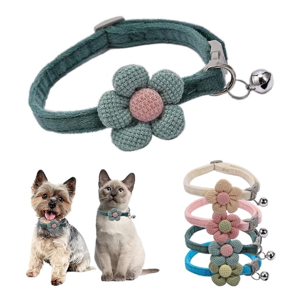 Miaocao XSmall Dog Collar with Bell,(2 Pack Pink+Beige) Cat Collar with Bells Flower Suede Girl Cute Fancy Puppy Collar with Bells for XXS XS Tiny Little Kitten Pet Female Dogs,Neck 8-12 Inch