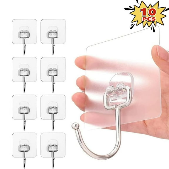 Miaochuan 10-Pack All-Purpose Adhesive Hooks Heavy Duty Adhesive Wall Hooks for Hanging Hold up to 37lb (Max) Waterproof Stick on Wall Hooks for Organization