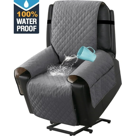Miaochuan Recliner Chair Covers,100% Waterproof Power Lift Recliner Cover for Recliner Chair Power Lift Recliner Slipcover with Pocket&Non-Slip Furniture Protector (Gray)