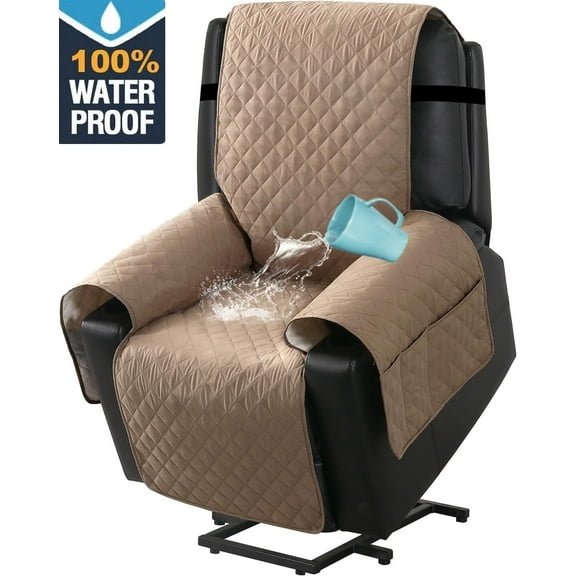 Miaochuan Recliner Chair Covers,100% Waterproof Power Lift Recliner Cover for Recliner Chair Power Lift Recliner Slipcover with Pocket&Non-Slip Furniture Protector (Khaki)