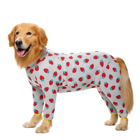 Miaododo Cotton Large Dog Clothes Pajamas Medium Dog Costume Jumpsuits Clothes for Dogs 2020 Male Female Fully Covered Belly (Strawberry,34(Chest 89cm))