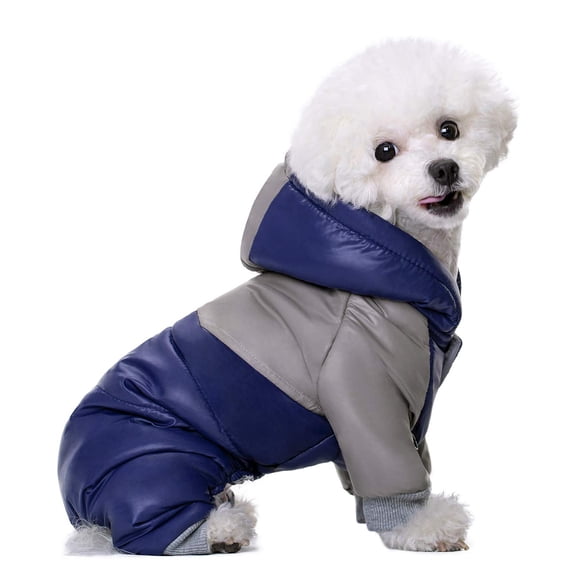 Miaododo Winter Dog Coat Windproof Cotton-Padded High Collar Light Blue Size 2XL