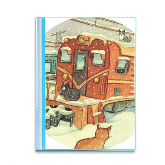 Miaoji Painting Cat Winter Snow Train Book Sheet Protectors Portfolio Binder Folder
