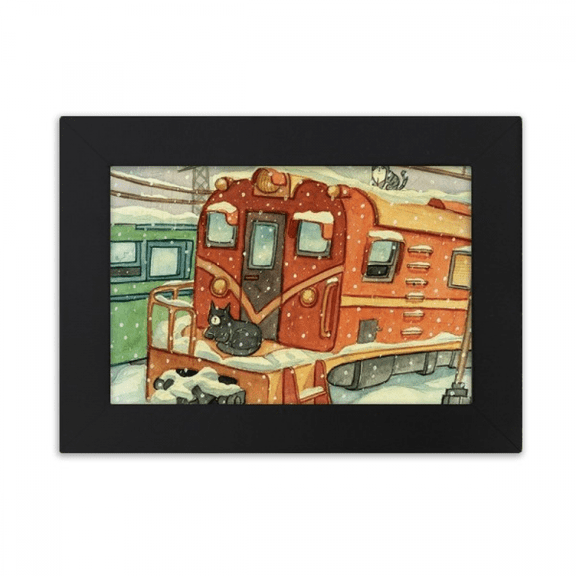 Miaoji Painting Cat Winter Snow Train Desktop Photo Frame Ornaments Picture Art Painting