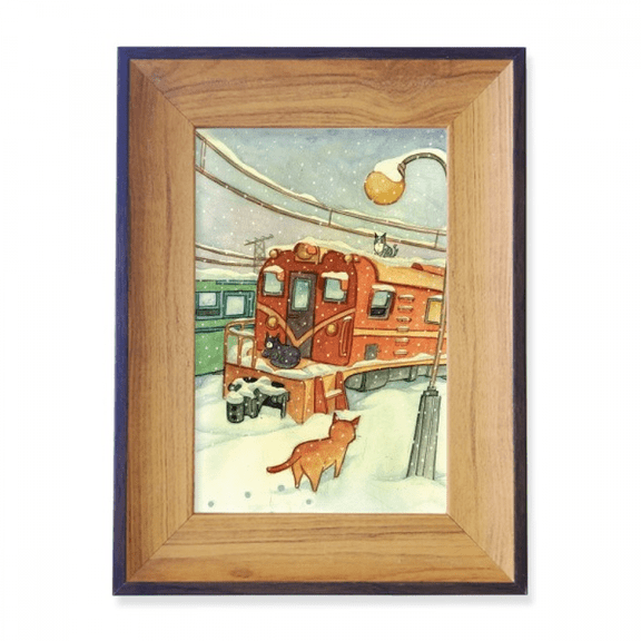 Miaoji Painting Cat Winter Snow Train Photo Frame Exhibition Display Art Desktop Painting
