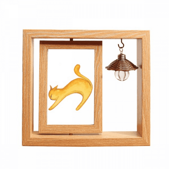 Miaoji Painting Orange Cat Watercolor Wooden Rotating Picture Photo Frame 4x6