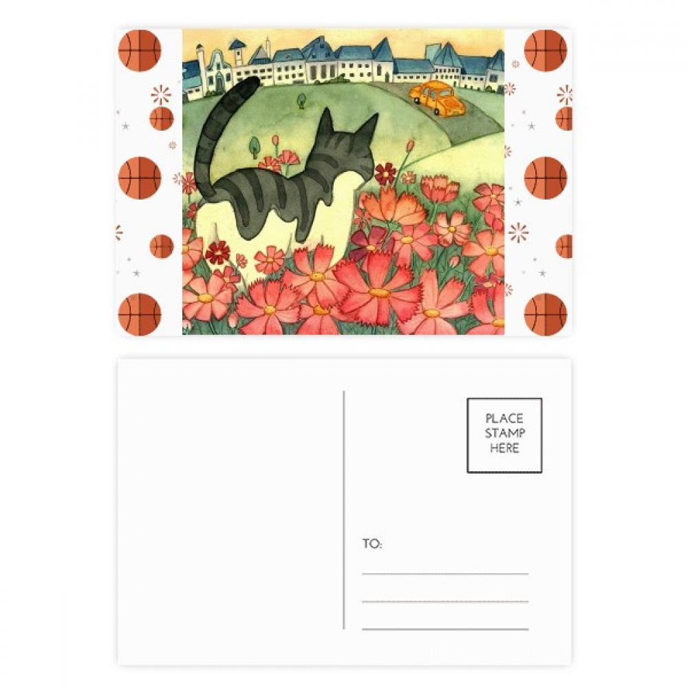 Miaoji Painting Watercolor Cat Flowers City Basketball Postcard Set Thanks Card Mailing Side 20pcs
