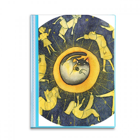 Miaoji Painting Watercolor Cat Moon People Book Sheet Protectors Portfolio Binder Folder