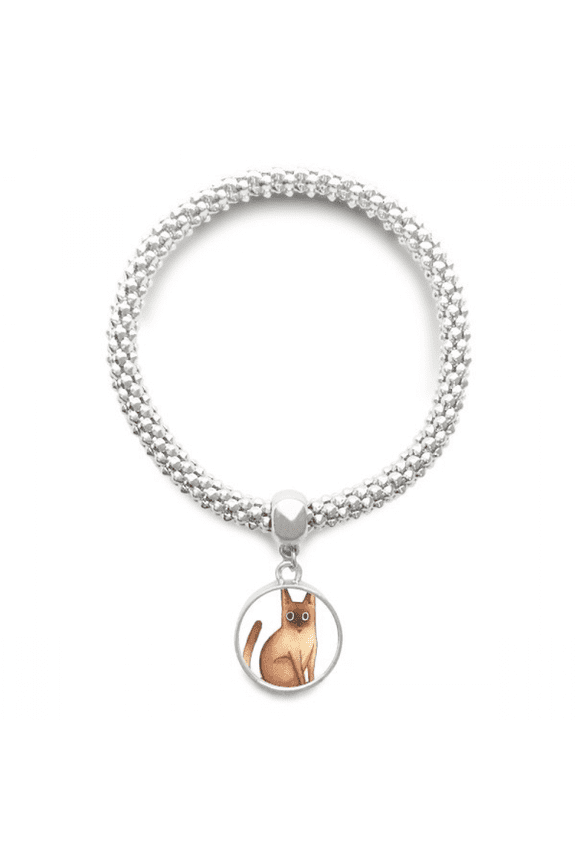 Miaoji Painting Watercolor Cat Siamese Sliver Bracelet Pendant Jewelry Chain Adjustable Bangle