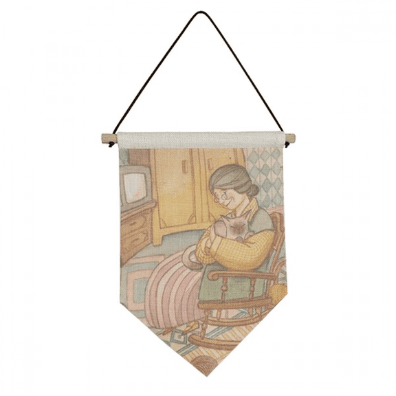 Miaoji Painting Watercolor Cat Wool Granny Canvas Flag Hanging Wall Art Decor Banner