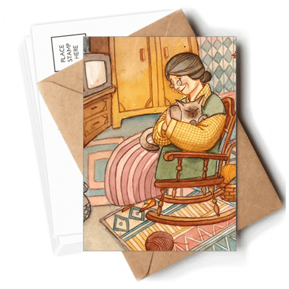 Miaoji Painting Watercolor Cat Wool Granny Postcards Envelopes Blank Note Cards Mailing