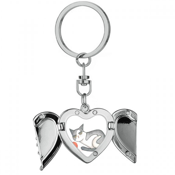 Miaoji Painting Watercolor Puppet Cat Heart Angel Wing Key Chain Holder