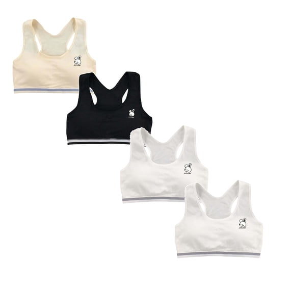Miaoju 4 PCS Seamless Training Bras for Girls 10-16, Soft Removable Padding | No-Show Sport Bra, Gentle on Sensitive Skin, Pull-On Design, Stretch Comfort for School & Active Days