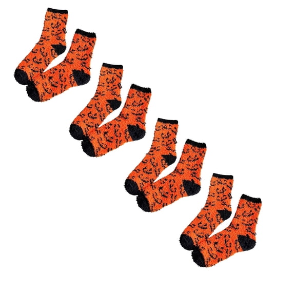 Miaoju 4PCS Halloween Fuzzy Slipper Socks for Women, Warm Lined Floor Socks with Grippers, Cozy Holiday Socks for Indoor Wear