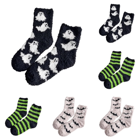 Miaoju 6 PCS Womens Fuzzy Socks Halloween Soft Cozy Slipper Fluffy Winter Warm Fleece Socks for Women Plush Sleeping