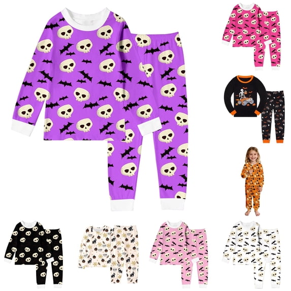 Miaoju Big Halloween Pajamas Front Cute Graphic Print Long Set Sleepwear for Top and Pant Matching Comfy Home Clothes 2 Piece Cotton Pajama Outfits
