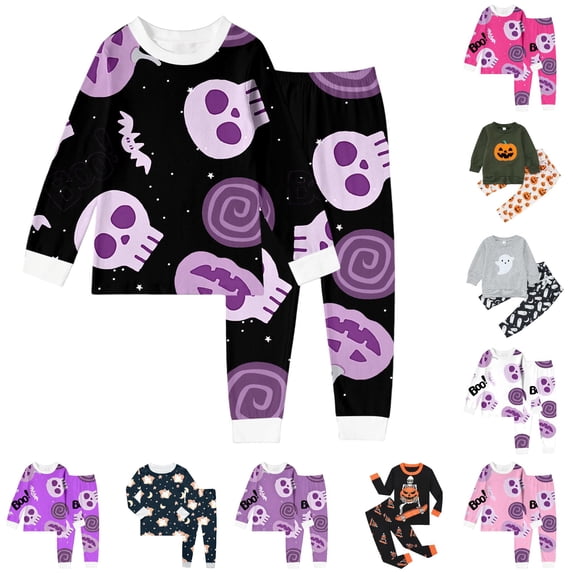 Miaoju Big Halloween Pajamas Lapel Pumpkin Print Long Sleeved Top Cotton 2-Piece Loungewear 2 Piece Loungewear