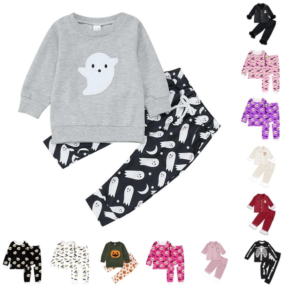 Miaoju Big Halloween Pajamas Set Lapel Graphic Print Long Set Sleepwear for Top and Pant Matching Soft Sleepwear Nightwear Loungewear 2-Piece Sleepwear Pjs for