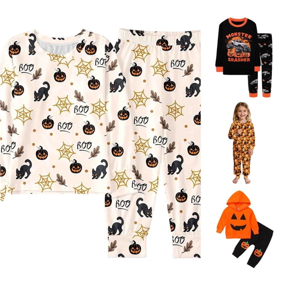 Miaoju Big Halloween Pajamas Pjs Pumpkin Print Long Set Sleepwear for Top and Pant Matching Cotton Home Pajamas Set 2 Piece Cotton Pajama Sets