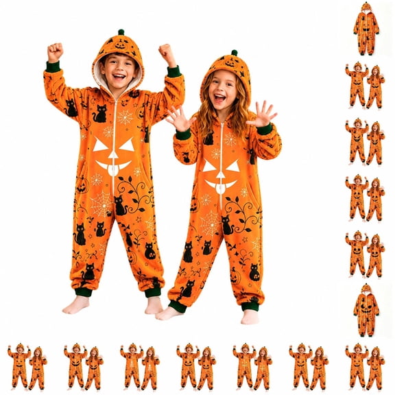 Miaoju Boys Face Print Zip Jumpsuit Made of Soft Cotton Knit Blend Fabric for Pumpkin Patch and Candy Nights to Stay Cozy from Dawn to Night