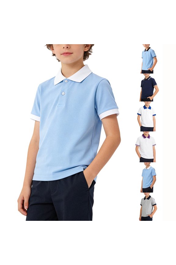 Boys Polo Shirt Short Sleeve Button Closure Letter Print Short Sleeve Shirt Loose Gentleman Tops Boy Shirt With Pocket