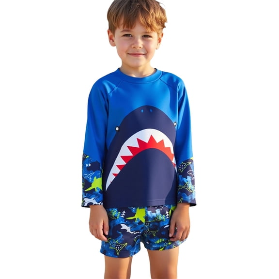 Miaoju Boys Rash Guard Set for Kids Boys Swim Set with Swim Trunks Long Sleeve Bathing Suits Size for 4-8 Years