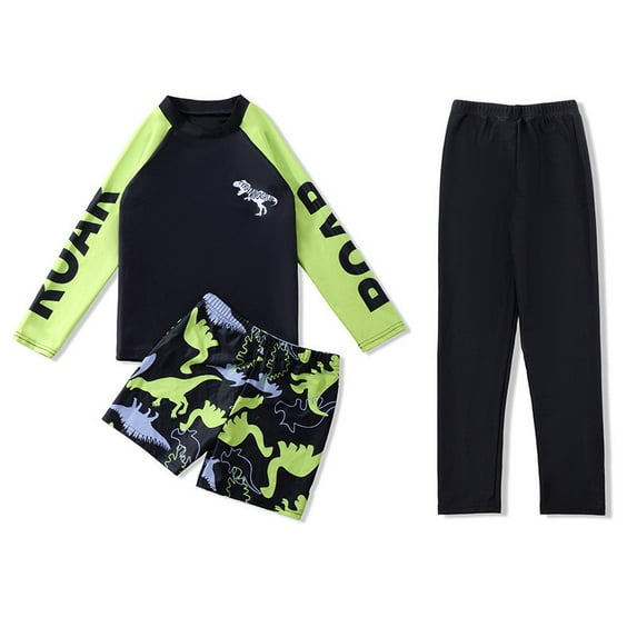 Miaoju Boys Three Piece Rash Guard Swimsuit Bathing Suit Long Sleeve Long Pants Sunsuit with Patterned Shorts 2-10 Years